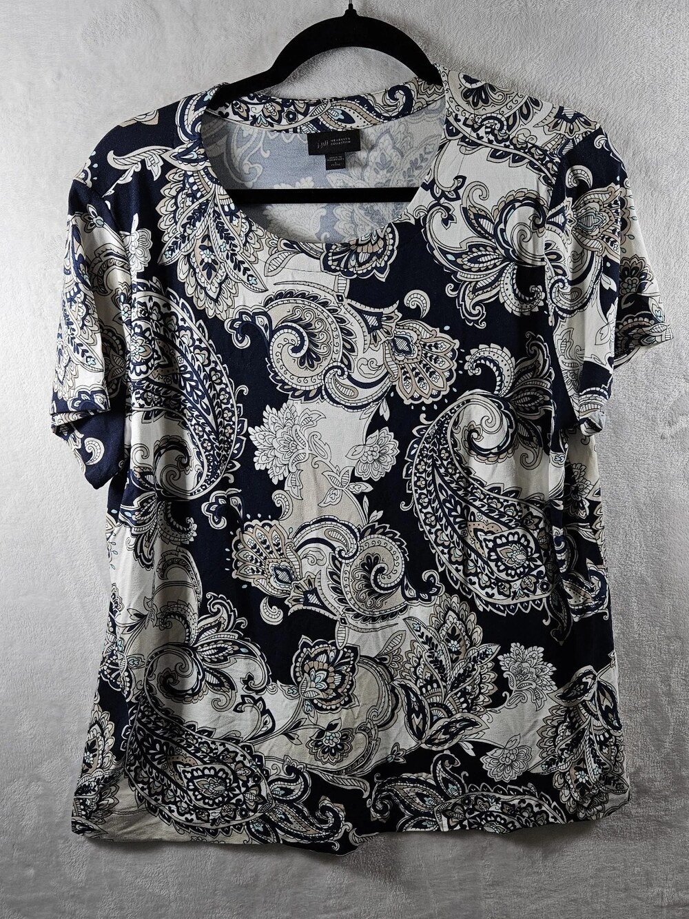 J. Jill Wearever T-Shirt Paisley Print Navy Blue Women's Size Large Petite